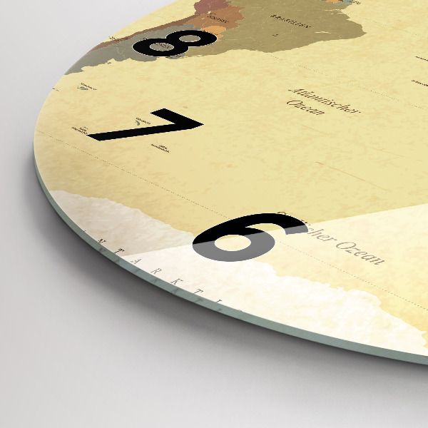 Round glass clock Vintage World Map