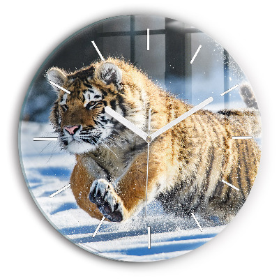 Round glass clock Leaping Tiger