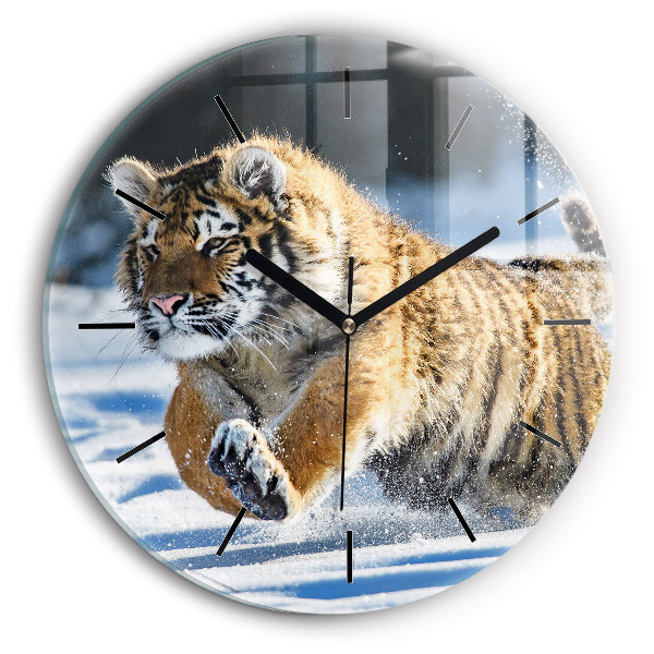 Round glass clock Leaping Tiger