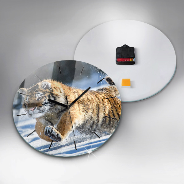 Round glass clock Leaping Tiger