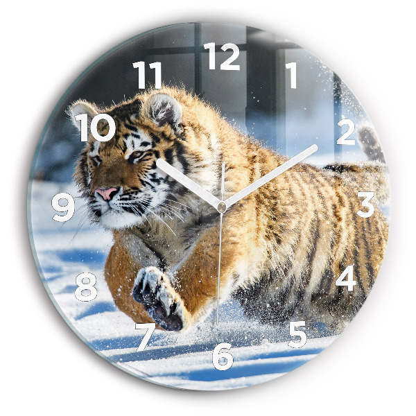 Round glass clock Leaping Tiger