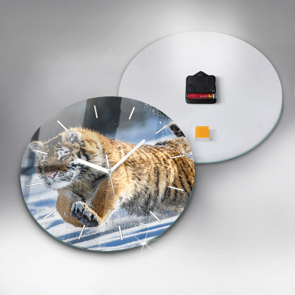 Round glass clock Leaping Tiger