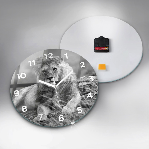 Round glass clock Abstraction - Lion