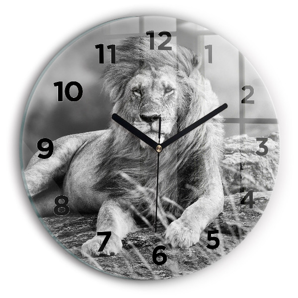 Round glass clock Abstraction - Lion