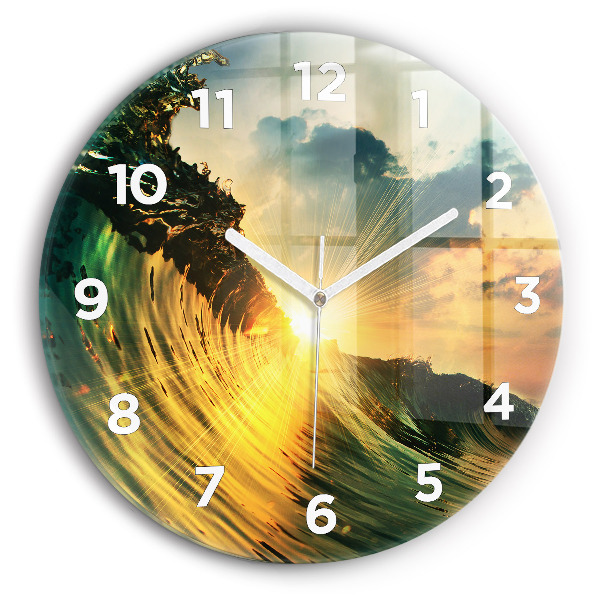 Round glass clock Wave Sunset