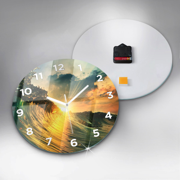 Round glass clock Wave Sunset