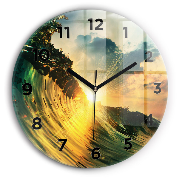 Round glass clock Wave Sunset