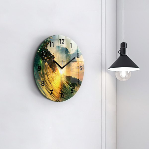 Round glass clock Wave Sunset