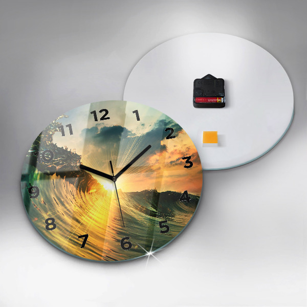 Round glass clock Wave Sunset