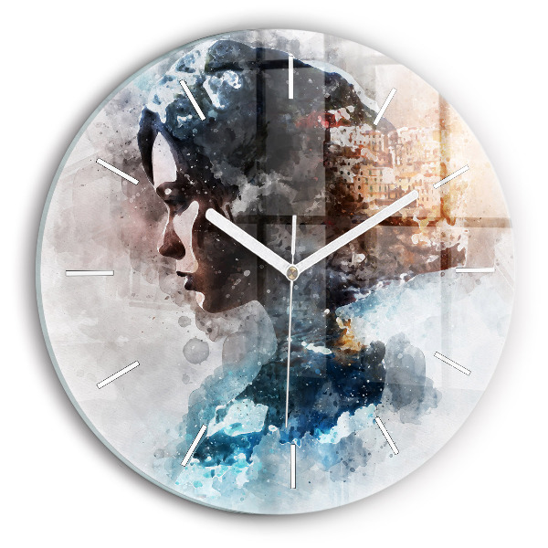 Round glass clock Abstract faces