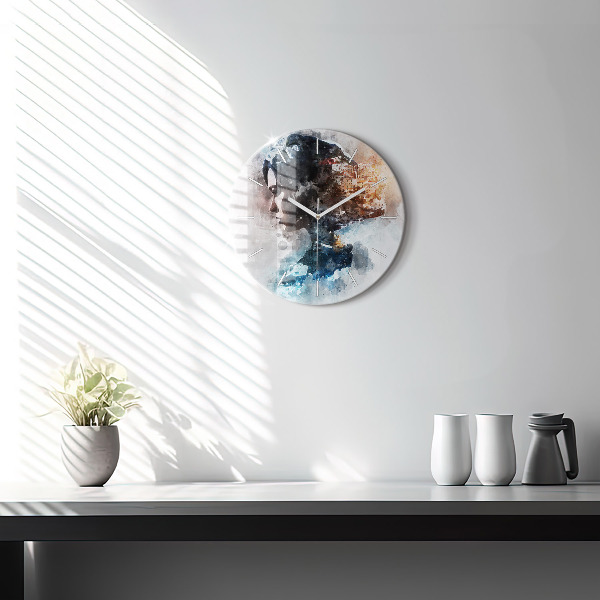 Round glass clock Abstract faces