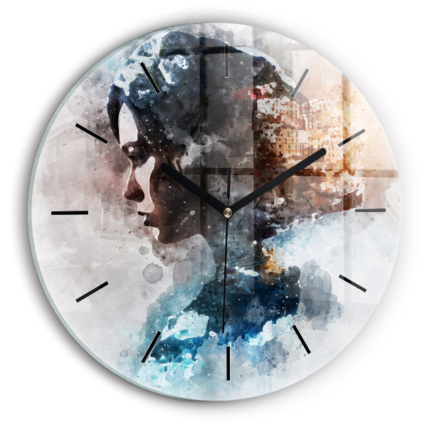 Round glass clock Abstract faces