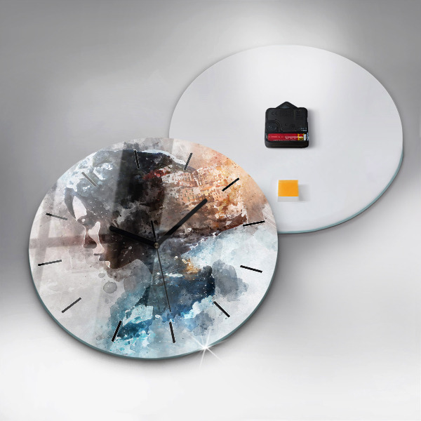 Round glass clock Abstract faces