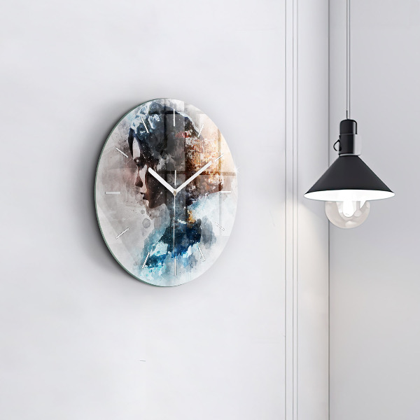 Round glass clock Abstract faces