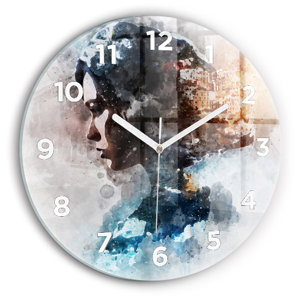 Round glass clock Abstract faces