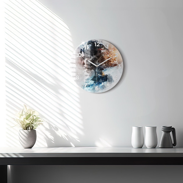 Round glass clock Abstract faces