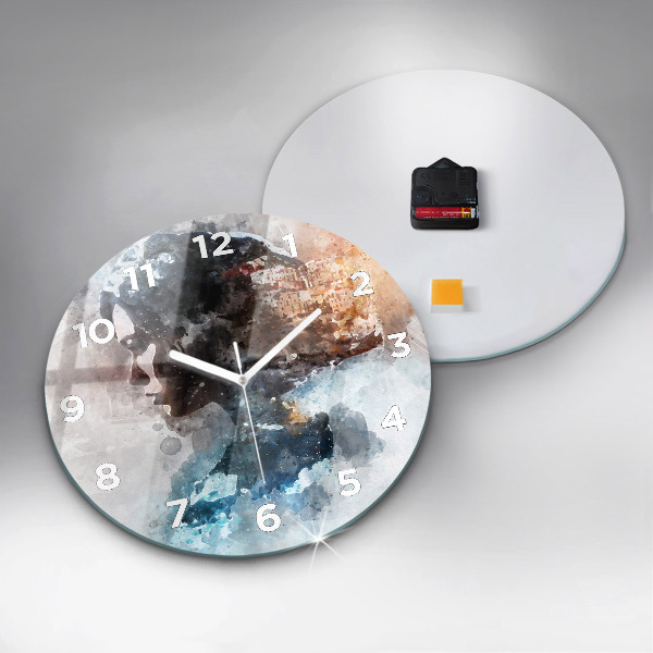 Round glass clock Abstract faces