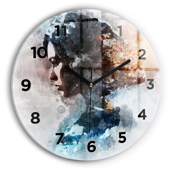 Round glass clock Abstract faces