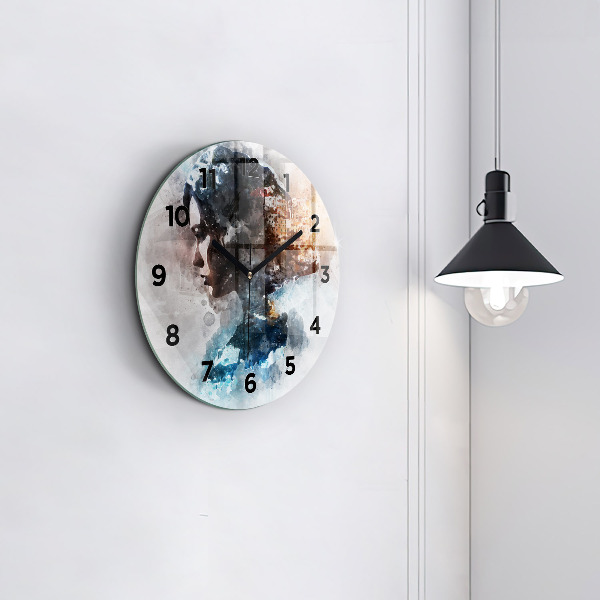 Round glass clock Abstract faces