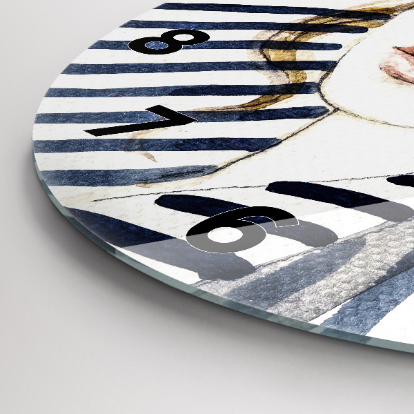 Round glass clock Face with glasses and hat