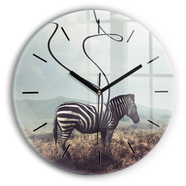 Round glass clock Zebra – Abstraction