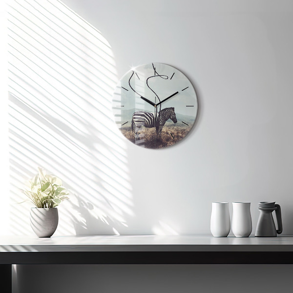 Round glass clock Zebra – Abstraction