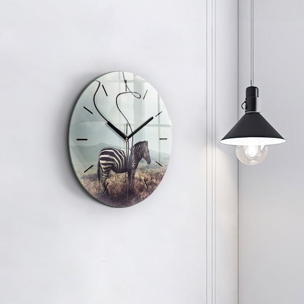 Round glass clock Zebra – Abstraction