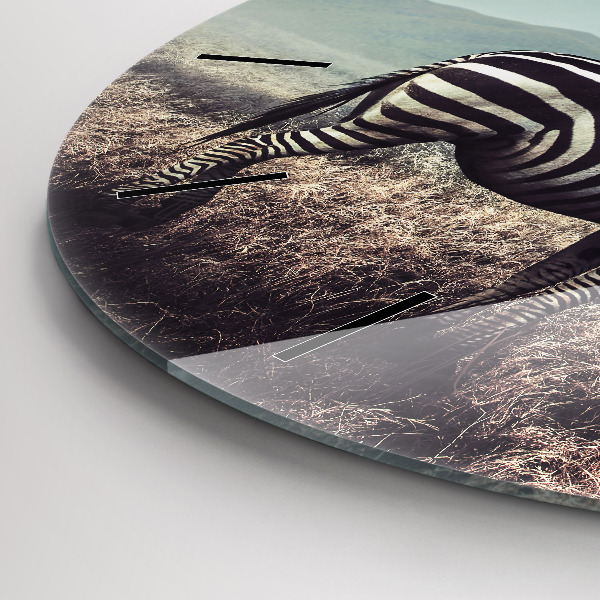 Round glass clock Zebra – Abstraction