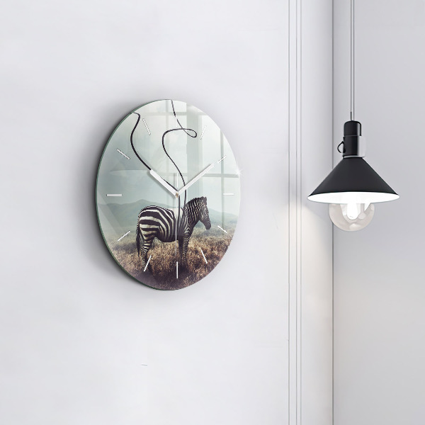 Round glass clock Zebra – Abstraction