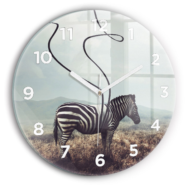 Round glass clock Zebra – Abstraction
