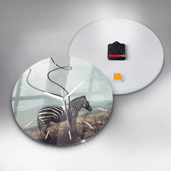 Round glass clock Zebra – Abstraction