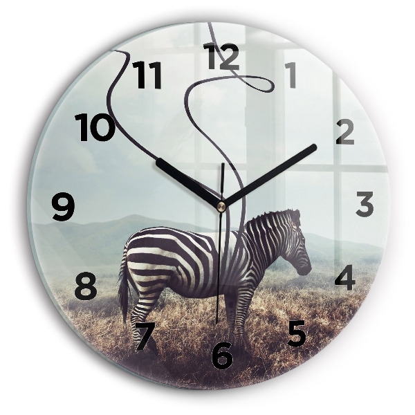 Round glass clock Zebra – Abstraction