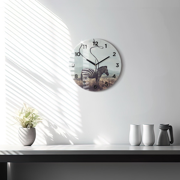 Round glass clock Zebra – Abstraction