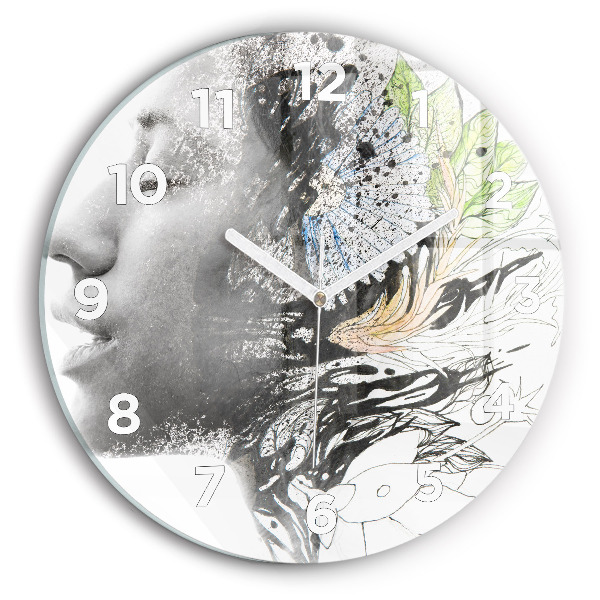 Round glass clock 'Abstract woman''s face'