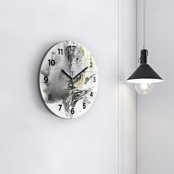 Round glass clock 'Abstract woman''s face'