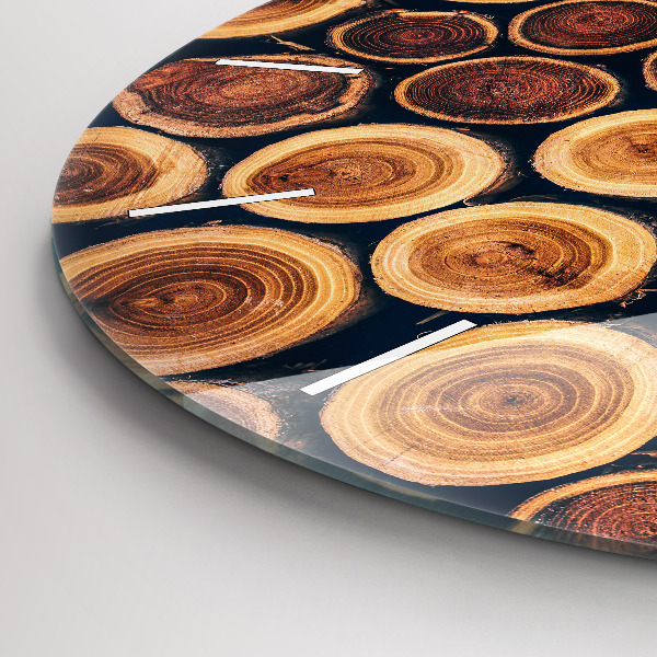 Round glass clock Wood