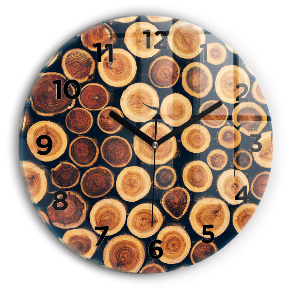 Round glass clock Wood