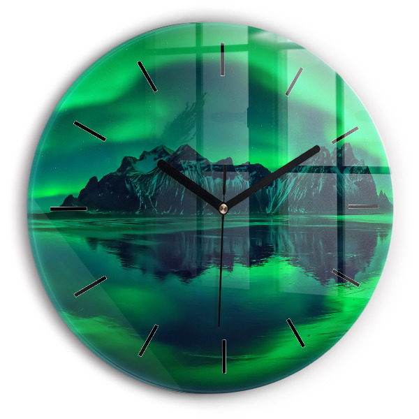 Round glass clock Northern lights