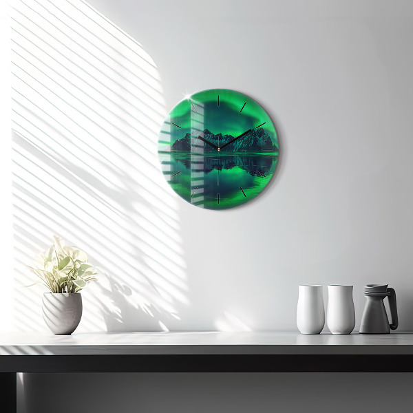 Round glass clock Northern lights