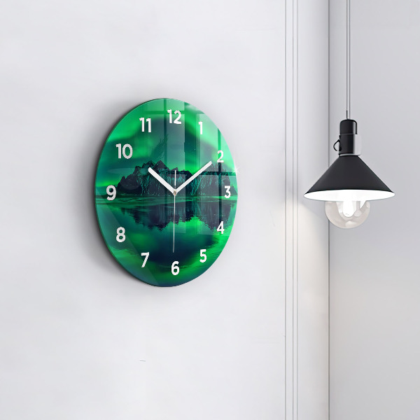 Round glass clock Northern lights