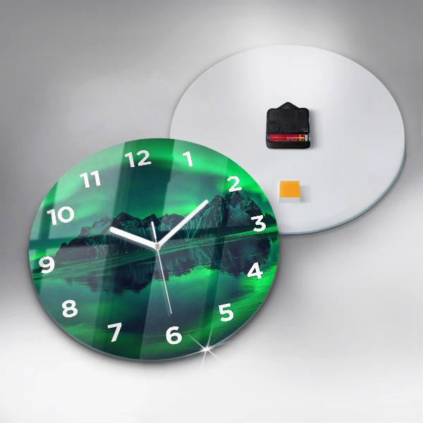 Round glass clock Northern lights
