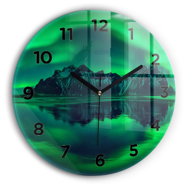 Round glass clock Northern lights