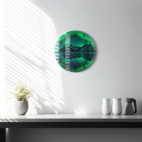 Round glass clock Northern lights