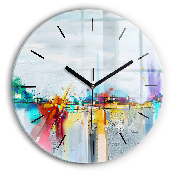 Round glass clock Abstract oil landscape