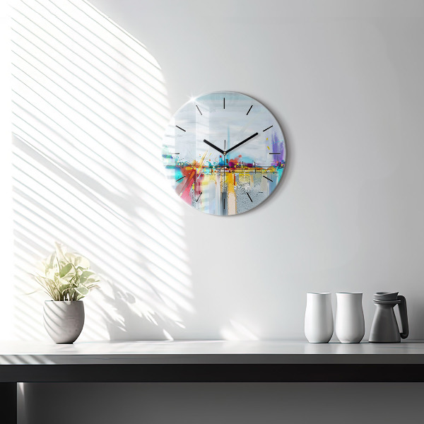 Round glass clock Abstract oil landscape