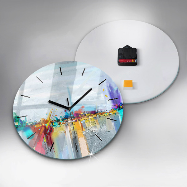 Round glass clock Abstract oil landscape