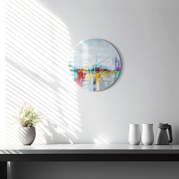 Round glass clock Abstract oil landscape