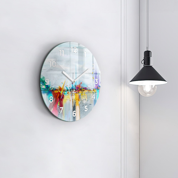 Round glass clock Abstract oil landscape