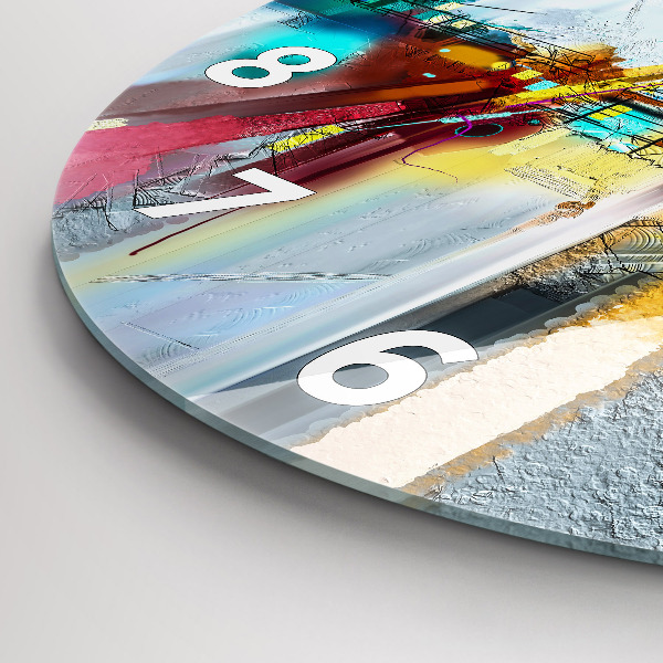 Round glass clock Abstract oil landscape