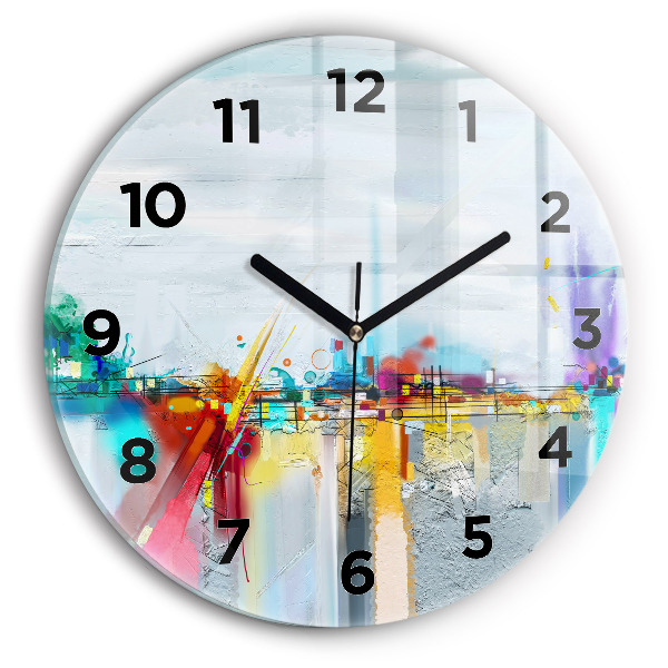 Round glass clock Abstract oil landscape
